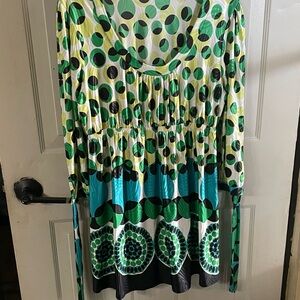 ING Green & Teal Polka Dot Long Sleeve Tunic Dress/Blouse